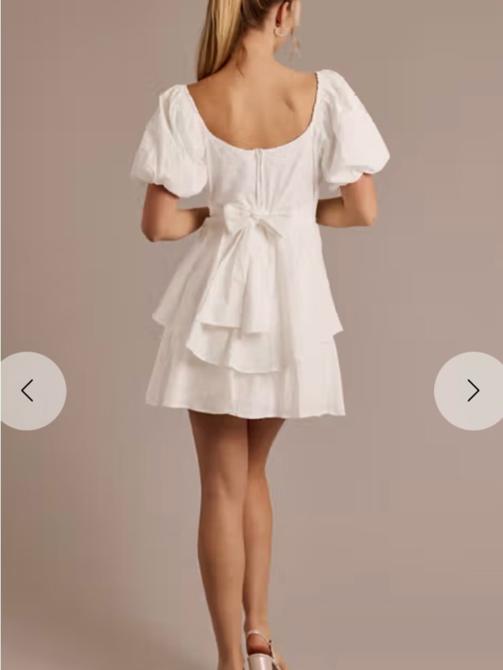 David's Bridal White Tiered V-Neck Mini with Puff Sleeves - Picture 2 of 2